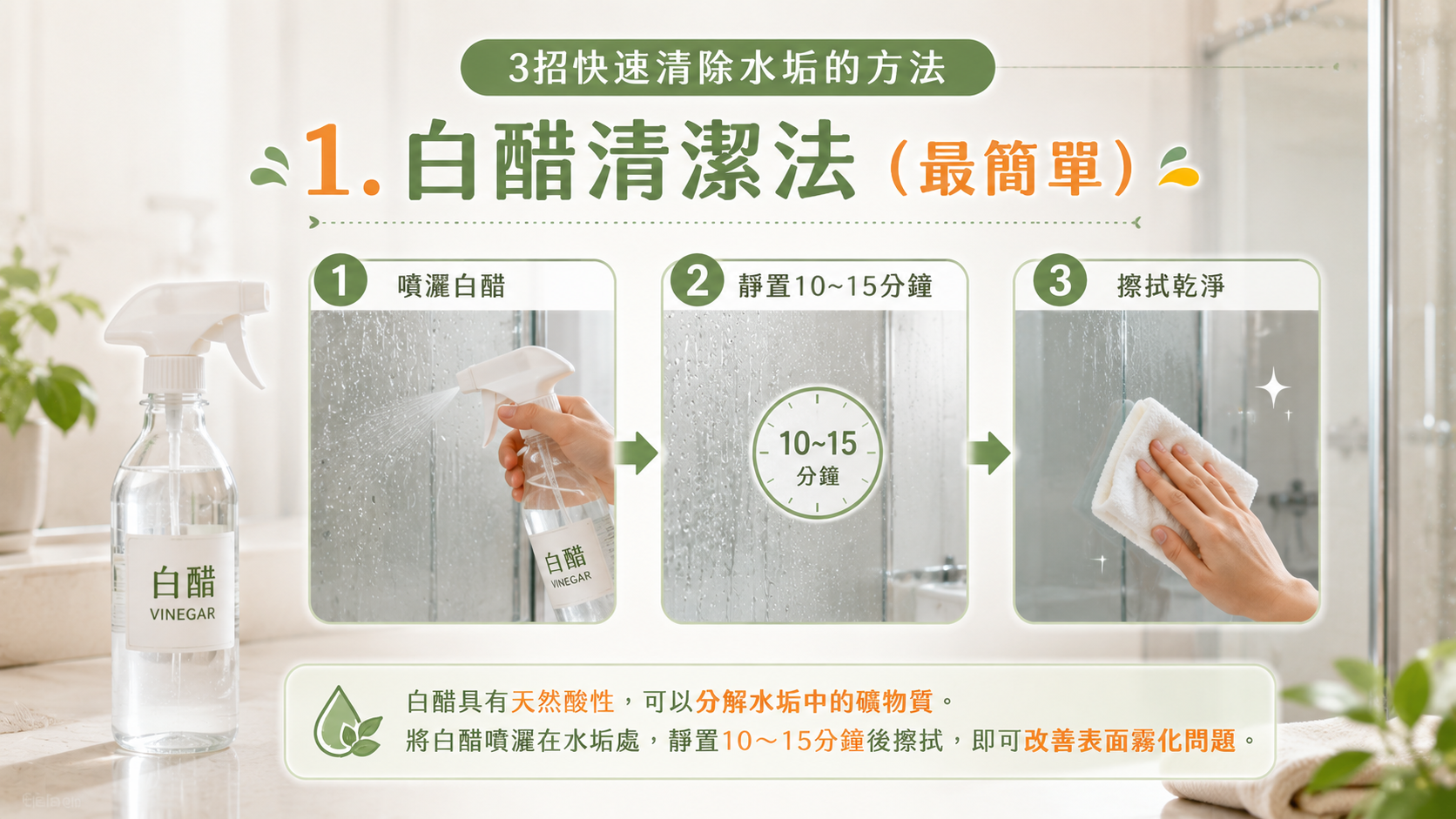 白醋清潔水垢示意圖