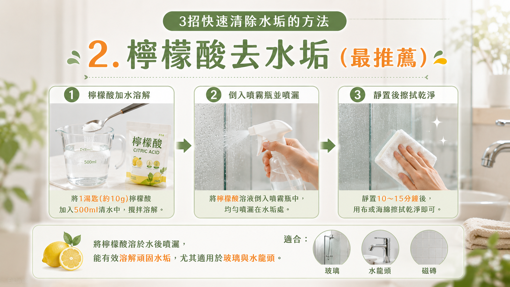檸檬酸清潔示意圖