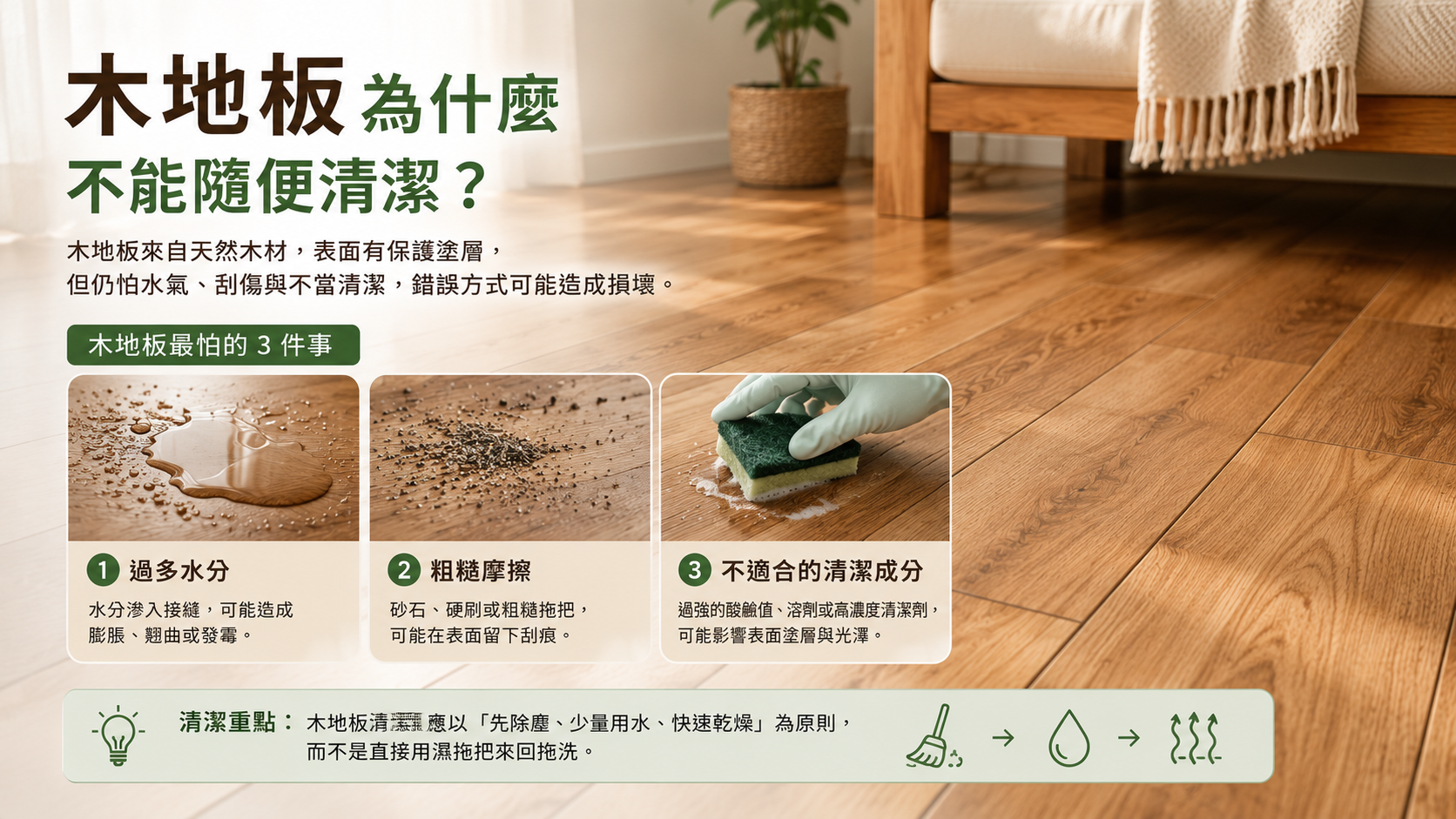 木地板為什麼不能隨便清潔