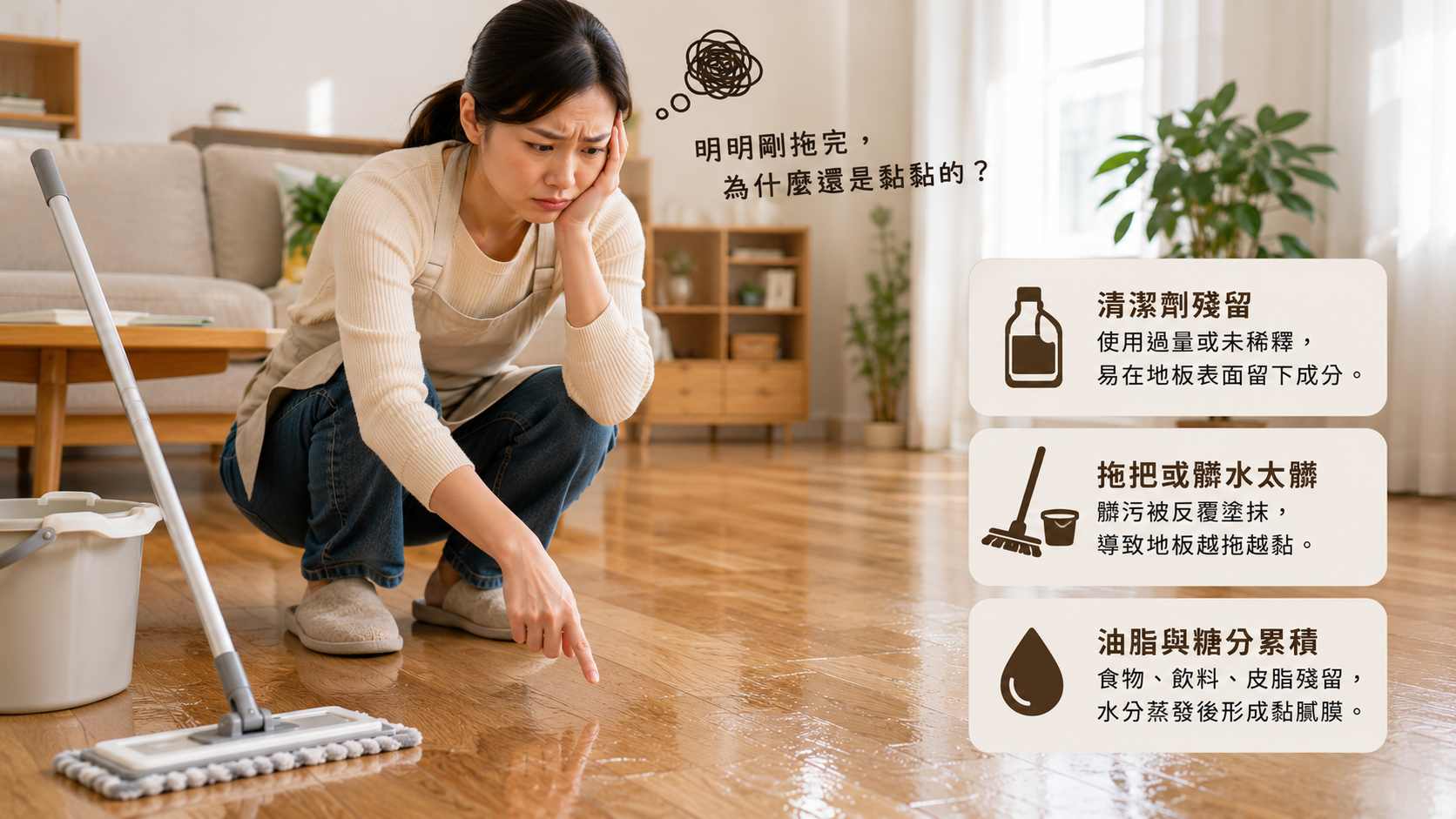 為什麼地板拖完還是黏黏的