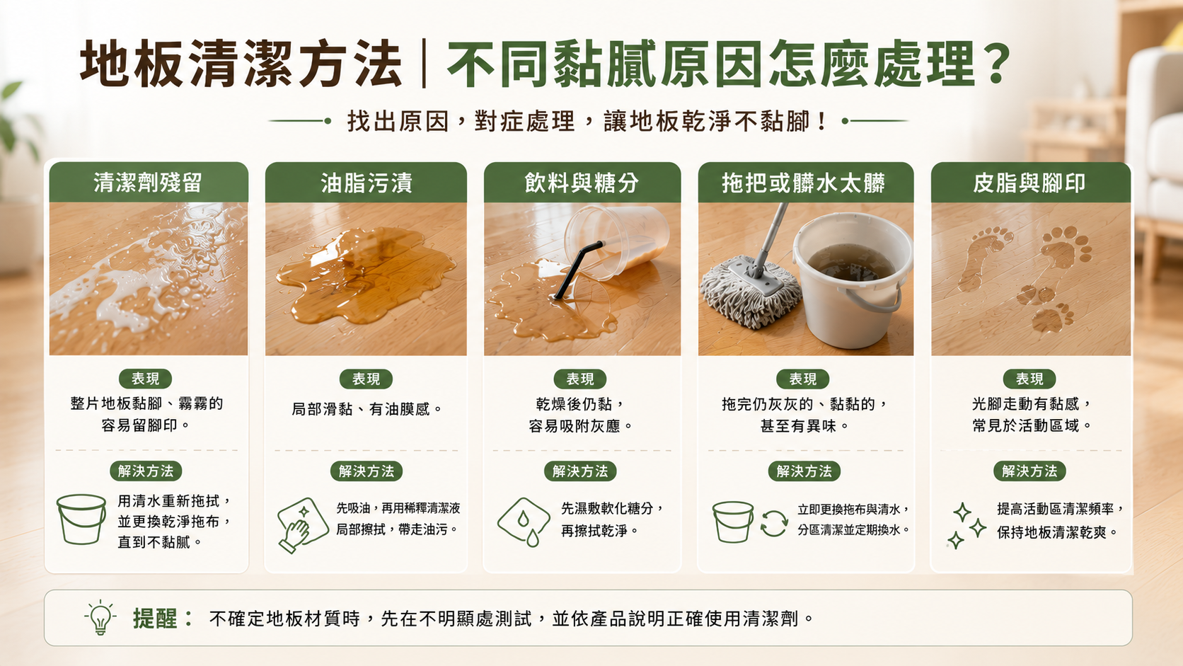 地板黏黏的清潔方法